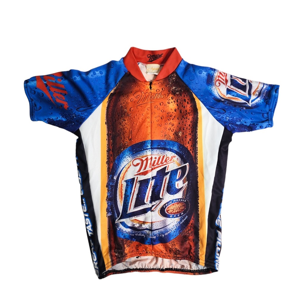 Artisans Miller Lite‎ Cycling Jersey Size Small Beer All Over Print